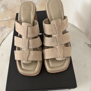 Marc Fisher Tan Mules with Square Toe and Multi-Strap Design